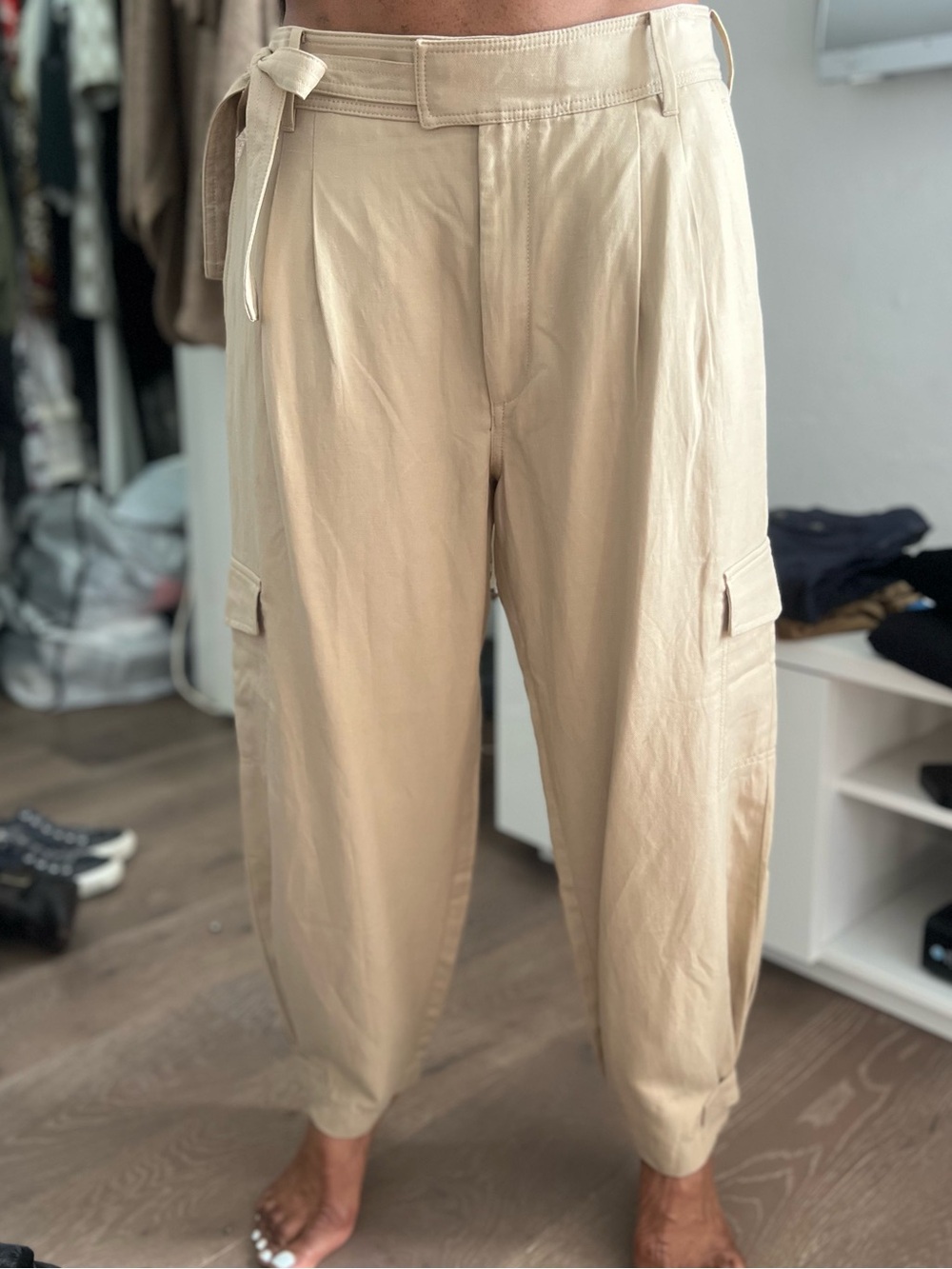 Banana Republic Beige Cargo Jumpsuit-Style Pants